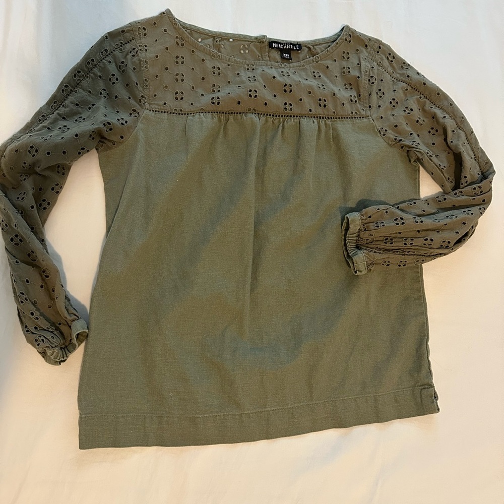 J. Crew Factory Olive Eyelet Blouse